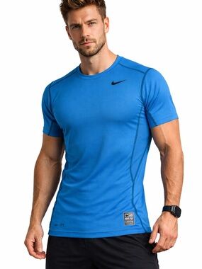 Nike Pro Combat Dri Fit Fitted Shirt Small Blue Athletic Gym Training Tee Mens S